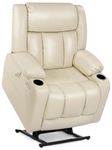 EONIX Dual Motor Oversized Power Lift Recliner Chair for Elderly, 400lbs Heavy Duty Faux Leather Recliner with Massage and Heat, Lay Flat Big and Tall Recliner Chair with Cup Holders, Cream White
