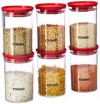 Amazon Brand - Solimo Plastic Storage Jar and Container Set I Air Tight & BPA Free Containers For Kitchen Storage Set I Grocery Kitchen Container Set I Multipurpose Jar, 900 Ml Each, Set 6, Red