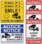 8 Pcs 24 Hour Video Surveillance Sticker Reflective Sticker Decal Self Adhesive Video Surveillance Sign Outdoor Smile Camera Sign for Indoor and Outdoor Use (Yellow, Red Whte, Blue White,Stylish Style)