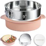 OYAOL 9 Inch Springform Pan - Nonstick Leakproof 304 Stainless Steel Springform Cake Pan with Removable Bottom, Silicone Cheesecake Pan Protector with 50PCS Parchment Paper Liners