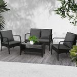 DEVOKO 4-Piece Outdoor Patio Sectional Sofa Set with Cushions & Glass TopTable - HDPE Wicker Furniture for Garden, Poolside, Backyard (Black & Grey)