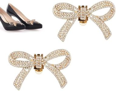 lasuroa 2pcs Rhinestone Shoe Clips, Detachable Crystal Buckle Shoe Clips for Women Elegant Bow Clips for Heels Shoe Charms Clips for Wedding Bridal Prom Party Daily Wearing Accessories, 6.30x4cm,