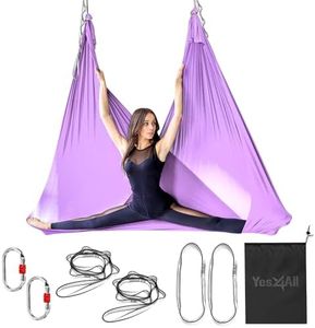 Yes4All Soft Tricot Fabric Aerial Yoga Hammock/Aerial Silks for Home Yoga, Increasing Strength, Flexibility and Balance, Suits All Levels (Complete kit included), A. Lavender