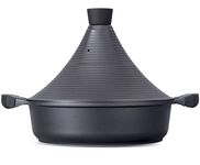 Tagine Cooking Pot | 28cm / 4.1 L | Large Casserole Dish | Nonstick Chemical Free Coating | Compatible with all Hobs | Traditional Moroccan Tender Slow Cook Tajin Pan (Black)