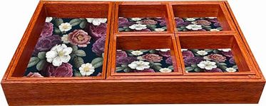 Enigmatic Woodworks Wooden Serving Trays - Decorative Tray Set of 7 I Home Decor I Breakfast I Coffee Table I Dining Table I Bathroom Decor | Bed Tray (Red Rose)