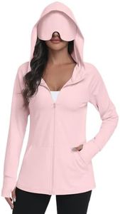 SeSe Code UPF 50+ Hoodie With Eye Mask Womens Zip Up Travel Jackets Sleep Sun Protection Shirts Pockets Outdoor Nap Pink XL