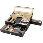 HOUNDSBAY Navigator Big Dresser Valet Tray for Men with Watch Box Jewelry Organizer & Smartphone Charging Station (QM-Ivry)