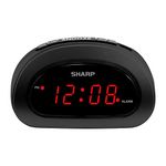 SHARP Small Digital Alarm Clock with Snooze and Battery Backup, Easy to Use Top Button Controls for Simple Use, Black Case with Red Easy to Read LED Display