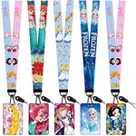 Akkya 5 Pack Neck Lanyard with ID Badge Holder for Keys Key Chain Card Cute Kawaii Cartoon Princess Lanyards for Women Guys Girl Kids Teachers The Office Keychains, Cartoon Princess, 16.92'' x 0.79''