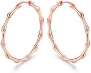 Barzel 18k Rose Gold Plated Bamboo Hoop Earrings For Women (Rose Gold)