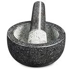 Navaris Mortar and Pestle Set - Granite Pestle and Mortar Bowl for Grinding Spice, Garlic, Nuts, Herbs, Pesto - 4 3/4" Diameter