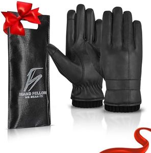 Leather Gloves Winter for Men, Touchscreen Gloves Compatible, Fleece Lining, Warm Nappa Sheepskin Fleece Thermal Insulation mens gloves, Driving & Outdoor Use, Soft & Comfortable black gloves_M