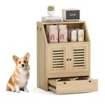 Guilta Pet Feeder Station, Dog Food Storage Cabinet with 2 Raised Dog Bowls, Dog Food Storage Container, Pull Out Elevated Dog Bowls for Water and Feeding Supplies, Pet Toy Storage Organizer, Oak