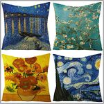 Cushion Covers 50x50cm Set of 4 Velvet Van Gogh Art Oil Painting Throw Pillow Case Square Double Sided Decorative Throw Pillow Covers with Invisible Zipper for Home Sofa Decor,20x20inch