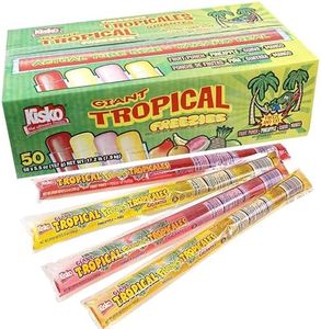 Kisko Giant Tropical Freezies, 50 Count Freeze Pops, 5.5oz Each, Fruit Punch, Pineapple, Guava and Mango Flavored Ice Pops