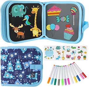 Qrytoi Erasable Book Doodle Set for Kids,Magic Drawing Book for Kids,Reusable Drawing Book 12 Watercolor Pens 14 Page Drawing,Road Trip Car Game Writing Painting Set for Boys and Girls (Bear)