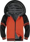 Dekomere Boys Fleece Jacket with Hood Unisex Child Sherpa Lined Zip Up Warm Coat Hooded Sweatshirt Outerwear Orange Black