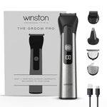 Winston Groom Pro 5 in 1 Grooming Set for Men with 14 Length Attachment Comb, Digital Display, Pedestal, Fast Charging Face, Ear, Nose, Beard, Body Hair Trimmer for Men