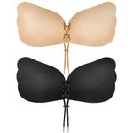 Cmojsk Sticky Bra, Backless Strapless Bra Push Up, Adhesive Invisible Lift Up Bras 2 Pairs Black/Beige