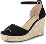 Allegra K Women's Espadrille Platform Ankle Strap Black Wedge Heel Sandals 7 M US