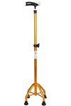 Entros Quadripod 4 Leg Walking Stick KL945 | Premium Aluminum Lightweight Stick with Anti-Slip Rubber Grip Handle | Height Adjustable Walking Stick for Old People, Patients & Handicap | Golden