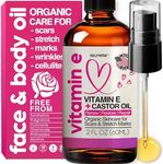 Organic Vitamin E Oil for Scars, Stretch Marks Removal, Wrinkles & Cellulite - Scar Away Treatment Bio Oil with Castor, Rosehip, Jojoba, Almond - Hydrating & Moisturizing Skincare - Face & Body Oil