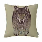 GSRONY Wolf Throw Pillow Covers Vintage Wolf Pattern Dream Catcher Cushion Pillow Case Home Decor Pillowcase 18x18 Inches