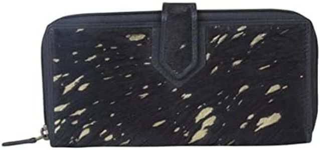 Black Dust Zipper Leather Wallet - Fuzzy Fur Hair On Clutch for Women