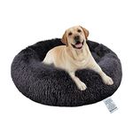 Donut Dog Bed Large Washable - Round Calming Pet Cuddler Relief Anti Anxiety - Plush Fluffy Cat Cushion Anti-Slip Bottom Orthopedic for Kitten - Soft Luxury Puppy Kennel Faux Fur Improved Sleep 80cm