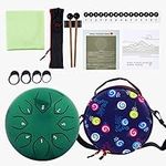 Musfunny Steel Tongue Drum 6 inch 8 Notes, Handpan Drum C-Key Percussion Instrument with Music Book Bag Mallets Wiping Cloth for Musical Education Concert Meditation Yoga (Green)