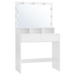 VASAGLE Dressing Table, Vanity Table with Large Mirror, LED Lights with Adjustable Brightness, 2 Drawers and 3 Compartments, Modern Makeup Table, White RDT195T14