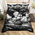 Castle Fairy Sailboats Duvet Cover,Kids Sky Clouds Bedding Set,Night View at Sea Comforter Cover for Boys Girls Room Decor,Stars Galaxy Lightweight Bedspread Cover Twin Size with 1 Pillow Case