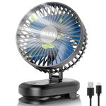 Alljia Oscillating Desk Fans with Clip - 25dB Quiet Powerful Cooling Bed Fan(Max 20hrs), Foldable USB Clip Fan 4 Speed Desktop Portable Fans for Office Kitchen Stroller Camping, H 7.5"