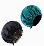 Jindizi Night Cap, 2 Pcs Reversible Silk Bonnet Sleep Cap, Adjustable Waterproof Satin Hair Cap Double Layer Satin Bonnet for Women Girls Black Curly Hair Black and Blue