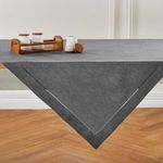 Solino Home Linen Tablecloth 52 x 52 Inch – 100% Pure Linen Charcoal Grey Tablecloth – Dining Hemstitch Table Throw – Milan