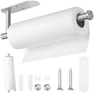 Self Adhesive or Drilling Paper Towel Holder Under Cabinet,Paper Towel Rack Wall Mount Stainless Steel 13.2 Inch,Silver Paper Towel Bar for Kitchen,Pantry, Sink,Bathroom