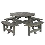 BrackenStyle Wooden Round Table with Bench and Parasol Hole - 1 Piece Furniture Outdoor Dining for Picnic, Garden, Patio, 8 People Seater with 1.8M Diameter (Dark Grey Wash)