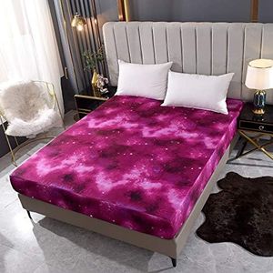 NATURETY Bedding Fitted Sheet with Deep Pocket Mattress Cover Sheets,Star Printed Fabric Bed Sheets (Pink Space, Queen)