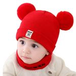 REFFER Baby Winter Cap; Cute Design; Winter Cap for Baby; Kids Cap; Baby Winter Cap; Baby Cap; Beanie Neck Warmer Set Double Layers Warm Lining Inside Best fits for 6 Month to 3 Years Red