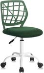 Kids Desk Chair, Fabric Office Chair Armless Small Mid Back Swivel Children Computer Task Chair Ergonomic Height Adjustable Study Chairs with Swivel Padded Cushion and Rolling Wheels, Dark Green