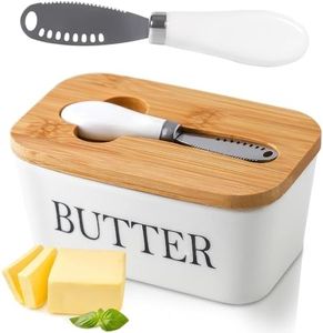 POWZOO Mantequillera de Porcelana con Cuchillo y Tapa,recipiente para mantequilla de alta calidad,Mantequera hermética con Anillo de Silicona,Puede contener 250g,para Todo Tipo de Mantequilla(blanco)