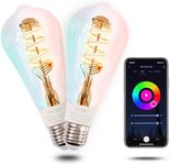 MOES Alexa Smart Light Bulb E27 Vintage, WiFi RGB LED Lamp, Dimmable, 5W, 2700K-6500K Warm White Cold White, Edison Bulb, 16 Million Colours, Compatible with Alexa Google Home - 2 Pack