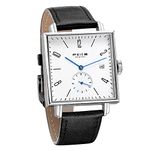 FEICE Men’s Square Watch Bauhaus Automatic Mechanical Watch Waterproof Wristwatch with Sapphire Crystal Leather Straps for Women Unisex -FM301, Black-Date, Bauhaus, Casual