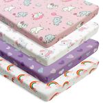 4 Pack Baby Girl ack N Play Mini Crib Sheets Set Fitted Elephant Theme Toddler Bed Sheets Soft Breathable Baby Girl Mattress Covers for Infant or Newborn Girls (Elephant, Pack N Play Mini Crib Sheets)