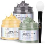 ANAI RUI Turmeric Clay Mask - Green Tea Clay Mask - Dead Sea Minerals Mud Mask, Spa Facial Mask Set, 2.5 oz each