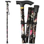 CLOKTA 5-Level Foldable Walking Canes, Lightweight, Adjustable and Aluminum Cane for Seniors Adult Men and Women,Portable Walk Stick,Ergonomic Wheeled Handle, New Floral Pattern (Floral Black)