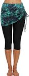 ECUPPER Womens Swim Shorts Capris Swimming Leggings Boardshorts Stretch High Waist Swimsuit Pants for Beach Surf Green Leaf US 8-10