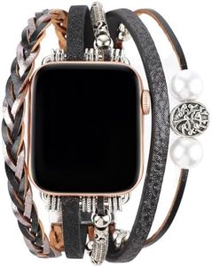 Boho Bracelet Compatible for Apple Watch Band 38mm 40mm 41mm 42mm 44mm 45mm, Dressy Handmade Multilayer Wrap Watch Strap for iWatch Bands Series 9/8/7/6/5/4 for Women(Black)