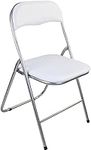 HOMION Folding Chair Light Weight Faux Leather Soft Padded Chair Seat, Space Saving, Silver Fram (1, White)