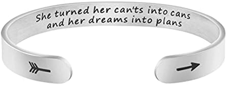 MEMGIFT Daughter Mother Bracelets Wide Cuff Bangle Message Engraved for Her (She Turned her can'ts into cans and her Dreams into Plans)